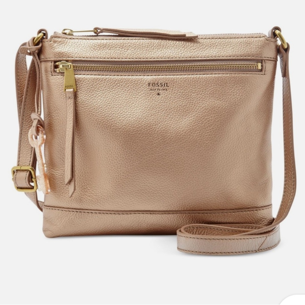 Fossil Gifting Leather Crossbody in Pale Rose Metallic